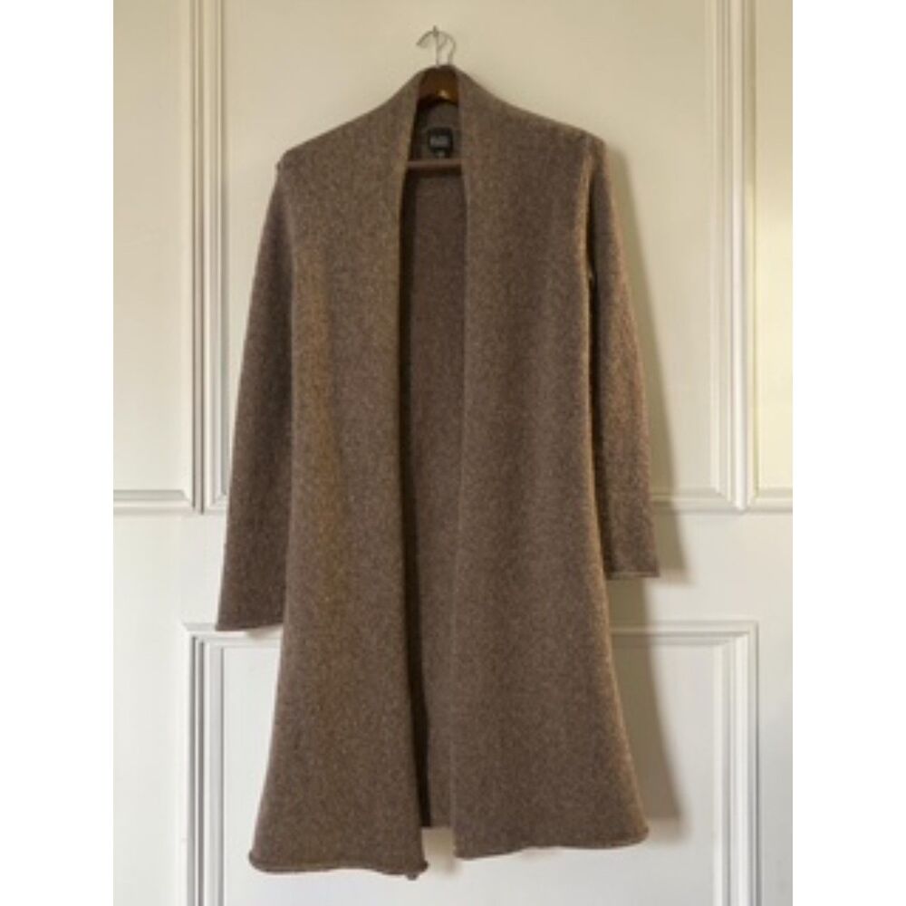 Eileen Fisher Mohair Wool Blend Long Open Front Cardigan Duster Brown Heather XS